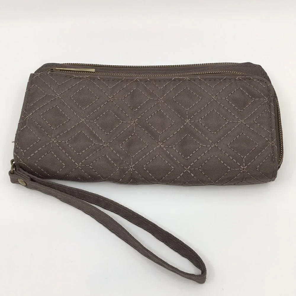 Travelon Taupe Gray Fabric Nylon Zip Inner Pocket Wristlet Wallet Accordion